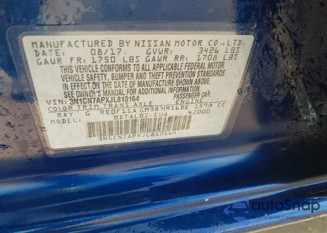 2018 Nissan Versa 1.6 Sv z USA, uszkodzony, nr VIN 3N1CN7APXJL810164